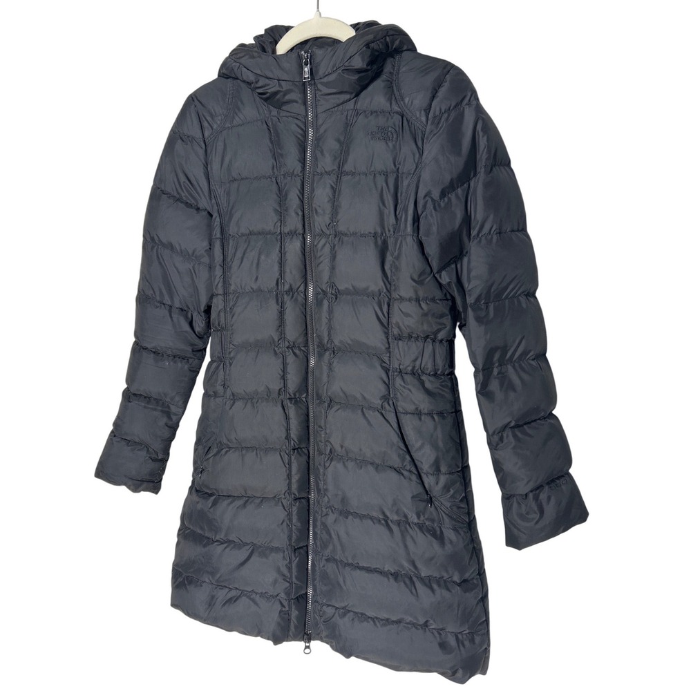 The North Face Goose Down Long Hooded Puffer Jacket Black Size Medium